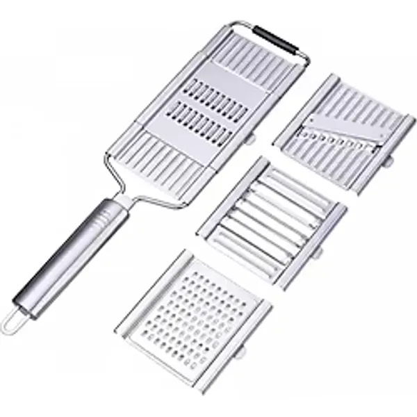 Orret Home 4 Bıçaklı Metal El Rendesi - Mandolin Tipi Çok Amaçlı Rende ve Dilimleyici, Peynir Sebze Meyve Doğrayıcı, Paslanmaz Çelik Gövde, Ergonomik Saplı Pratik Mutfak Aleti