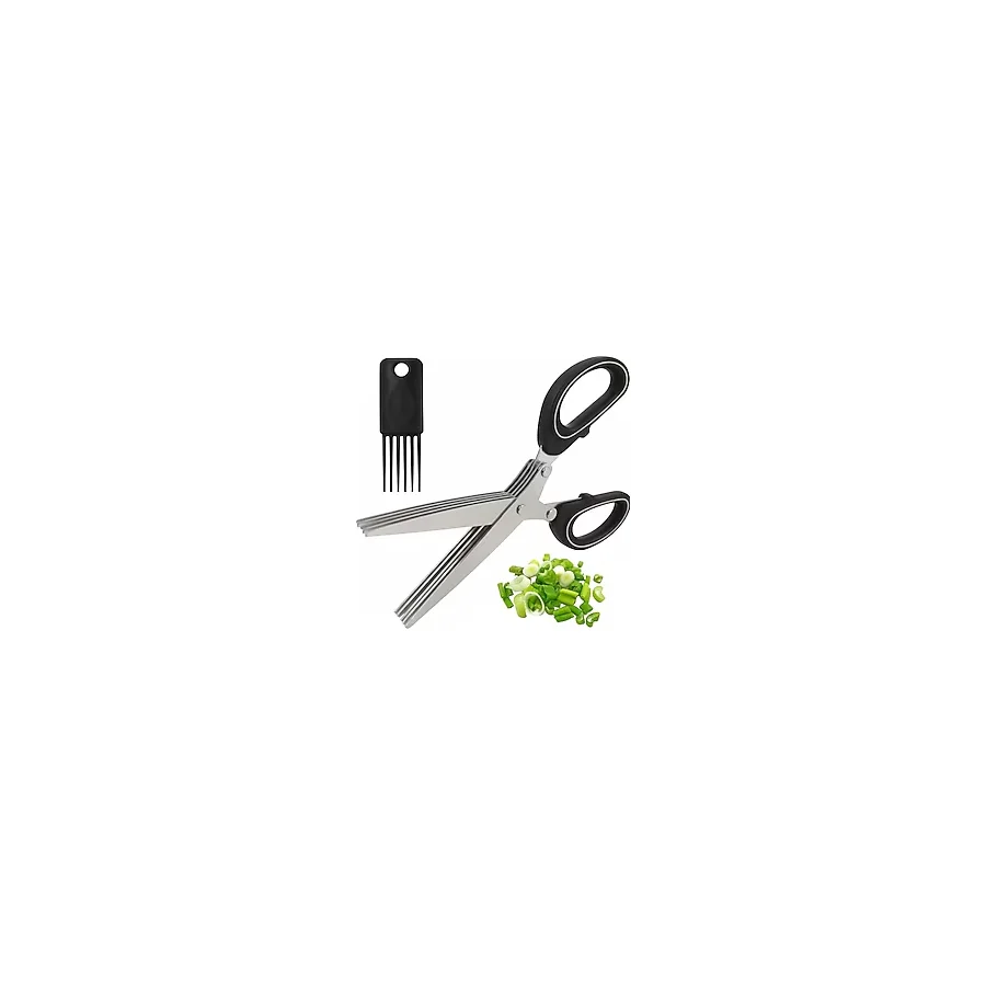 Orret Home 5 Bıçaklı Paslanmaz Çelik Sebze Makası - Mutfak Makası, Maydanoz, Soğan, Dereotu, Salata ve Yeşillik Doğrama İçin Pratik Şef Makası, Çok Bıçaklı Yeşillik Kesme Makası