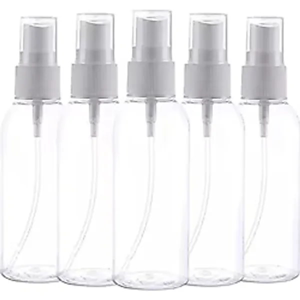 Orret Home 5'li 100 ml Boş Sprey Şişesi - Kolonya, Parfüm, Dezenfektan ve Temizlik Solüsyonları İçin Şeffaf Taşınabilir Plastik Sprey Şişesi Seti (100 Ml)