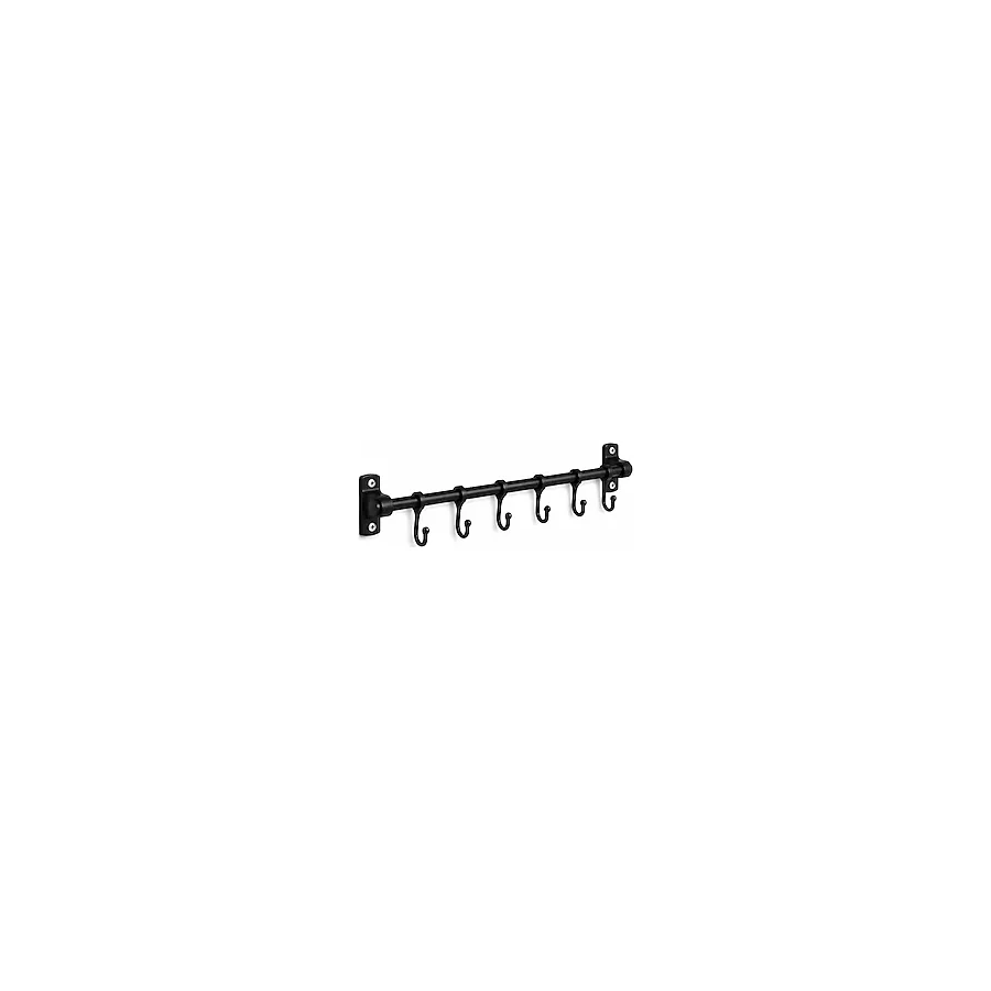Orret Home 6 Kancalı Duvar Askısı Siyah Metal Askılık - Yapışkanlı ve Vidalı Montaj Seçeneği, Çok Amaçlı Fincan Askısı, Mutfak Banyo Kapı Arkası Askılık, Havluluk, Anahtarlık Organizer 50 cm