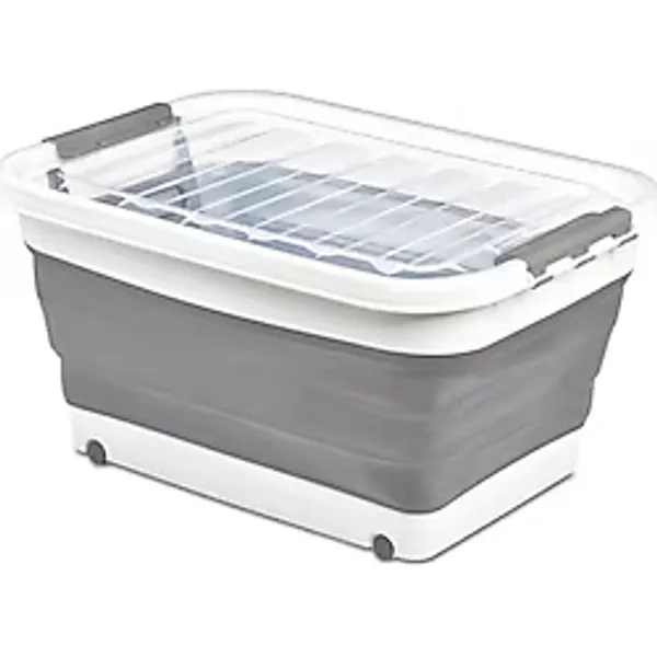 Orret Home Katlanabilir Şeffaf Kapaklı Saklama Kabı - Tekerlekli Büyük Hacimli Oyuncak Kutusu, Çamaşır Sepeti ve Organizer - Plastik Kapaklı Düzenleyici Kutu, Ev ve Ofis İçin Çok Amaçlı (65 Litre)