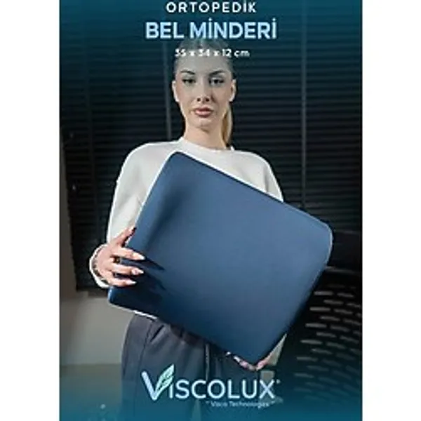 Ortopedik Bel Destek Yastığı - Visco Bel Destekli Minder Evde Ofiste Arabada Konfor Mavi 35x34x12