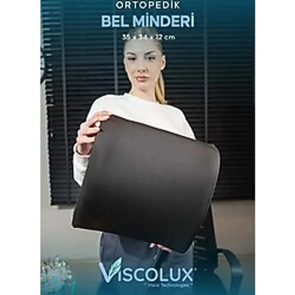 Ortopedik Bel Destek Yastığı - Visco Bel Destekli Minder Evde Ofiste Arabada Konfor Siyah 35x34x12
