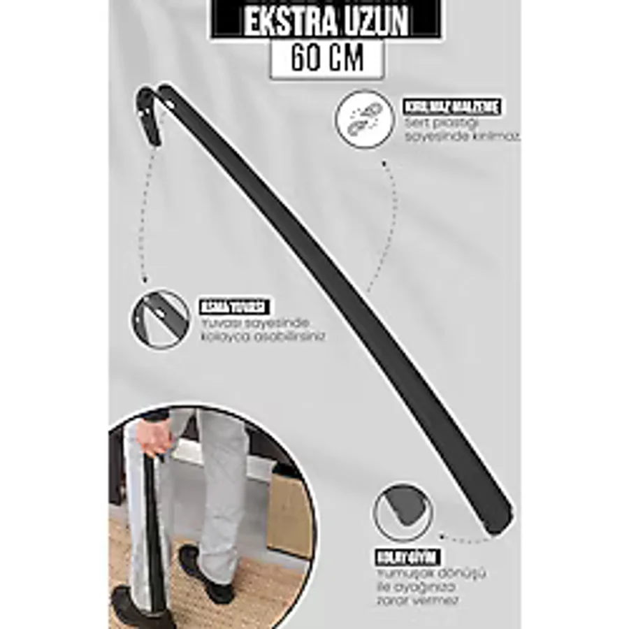 Orvila 60 Cm Antrasit Siyah Ayakkabı Çekeceği Sert Plastik Asılabilir Çekecek Yumuşak Kerata Uzun