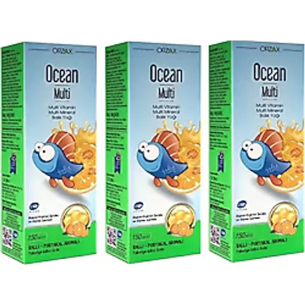 Orzax Ocean Multı Balık Yağı Şurubu 150 ml 3 Adet Ballı Portakallı Zengin Vitamin ve Mineral Kaynağı
