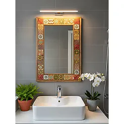 Oscar Stone Decor Ahşap Çerçeveli Mozaik (mermer) Ayna 53x73 Cm Seramik Desenli-morocco-bohem Tema