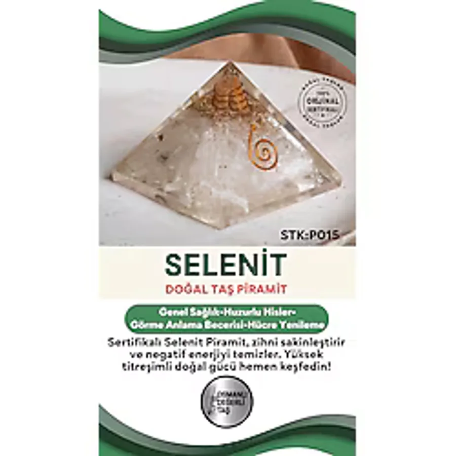 Osmanlı Değerli Taş Sertifikalı Selenit Doğal Taş Piramit P015