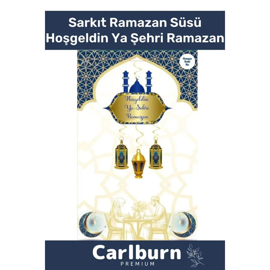 Osmanlı Motifli Manevi 4 Parça Motifli Sarkıt Ramazan Süsü Lacivert Hoşgeldin Ya Şehri Ramazan