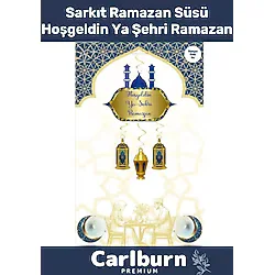 Osmanlı Motifli Manevi 4 Parça Motifli Sarkıt Ramazan Süsü Lacivert Hoşgeldin Ya Şehri Ramazan