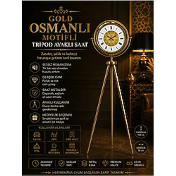 Osmanlı Motifli Tripod Ayaklı Saat