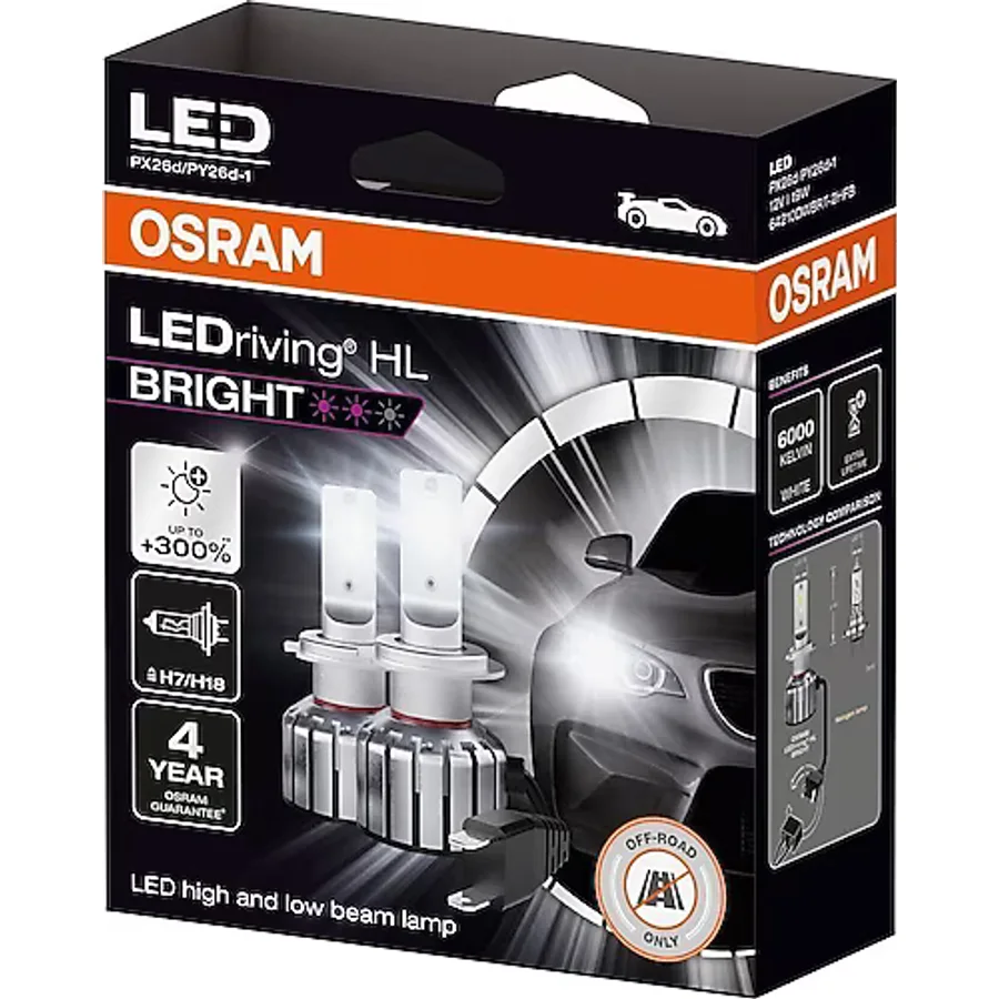 Osram H7 Led Xenon %300 Bright 4 Yıl Garantili 19w - 12v (2adet Far İçin)