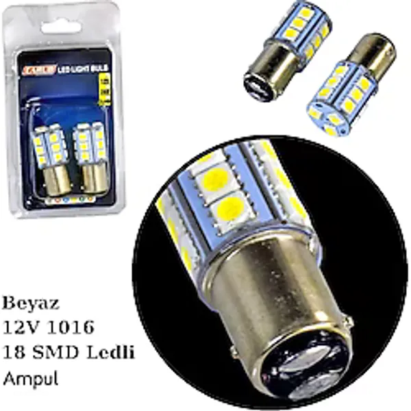Oto Ampul 12v 1016 18 Smd Led Stop Sinyal Ampulü 2li Set Beyaz Br0403030 1 Adet