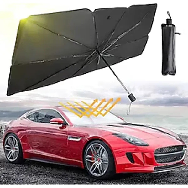 Oto Araç İçi Ön Cam Güneşlik Şemsiyesi - 5 Katmanlı UV Blokaj Kaplamalı, Isı Yalıtımlı Ön Cam Güneşliği - Araba, Minivan, SUV ve Kamyonet İçin Güneşten Koruyucu Şemsiye Büyük Boy (140 cm x 80 cm)