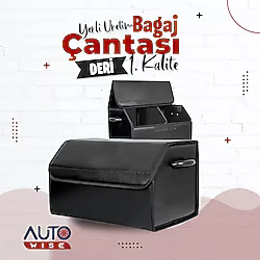 Oto Deri Bagaj Organizer Deri Bagaj Çantası Araç Bagaj Düzenleyici Siyah Deri