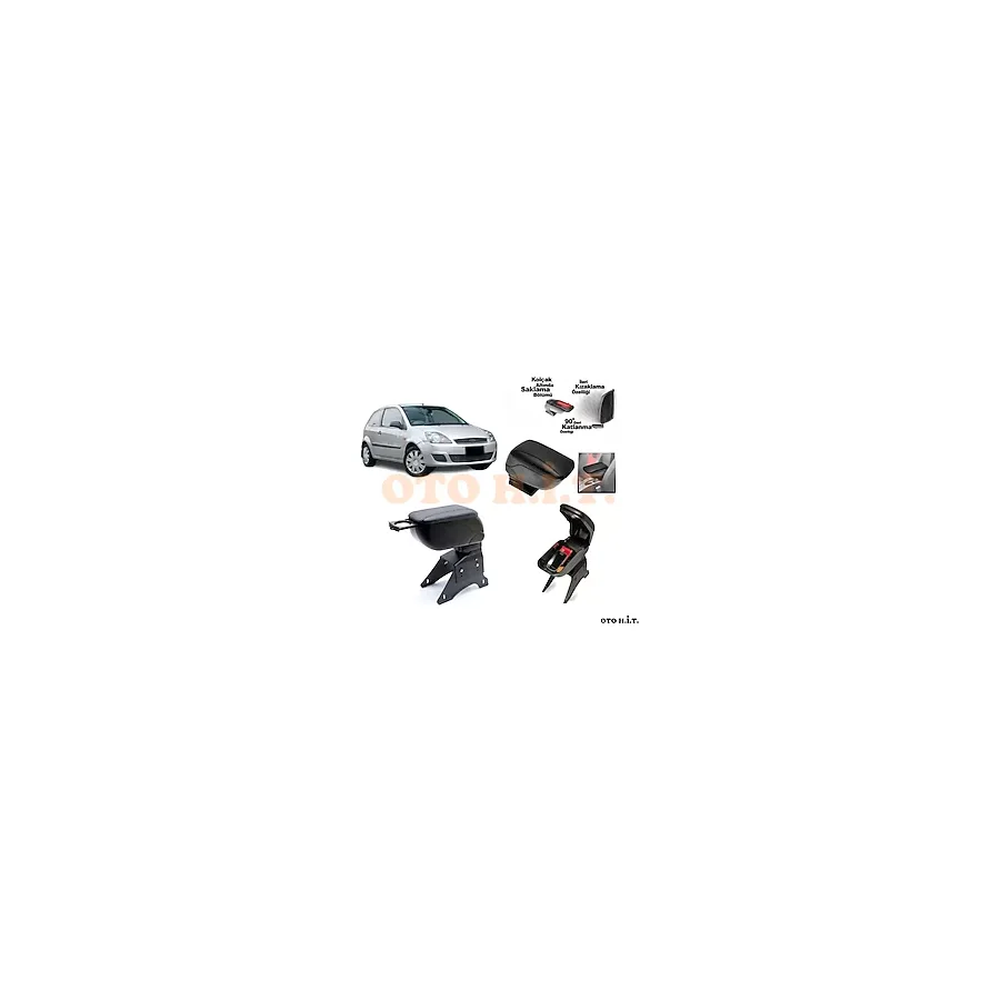 Oto H.i.t. Ford Fiesta 02-08 Uyumlu Kol Dayama Ve Kolçak Sürgülü Bardaklıklı Ayarlanabilir Siyah Deri