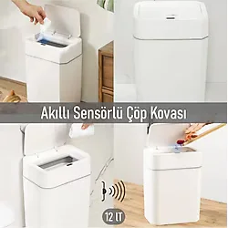 Otomatik Kapak Açan Sensörlü Lüks Çöp Kovası 12 Lt, 23,5 x 17,5 x 31,8 cm