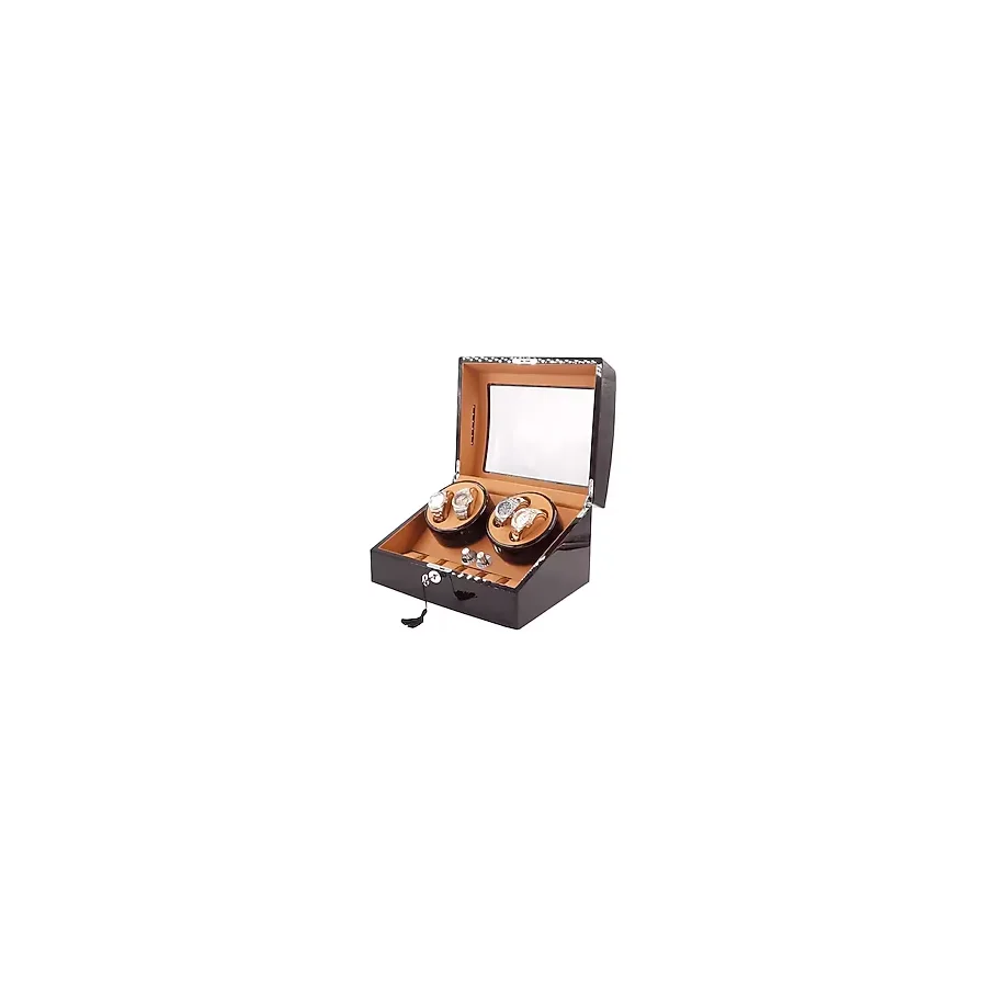 Otomatik Saat Kurma Kutusu (winder) Piano Brown 4+6 Kahve Içi Taba Led Işık Sistemli
