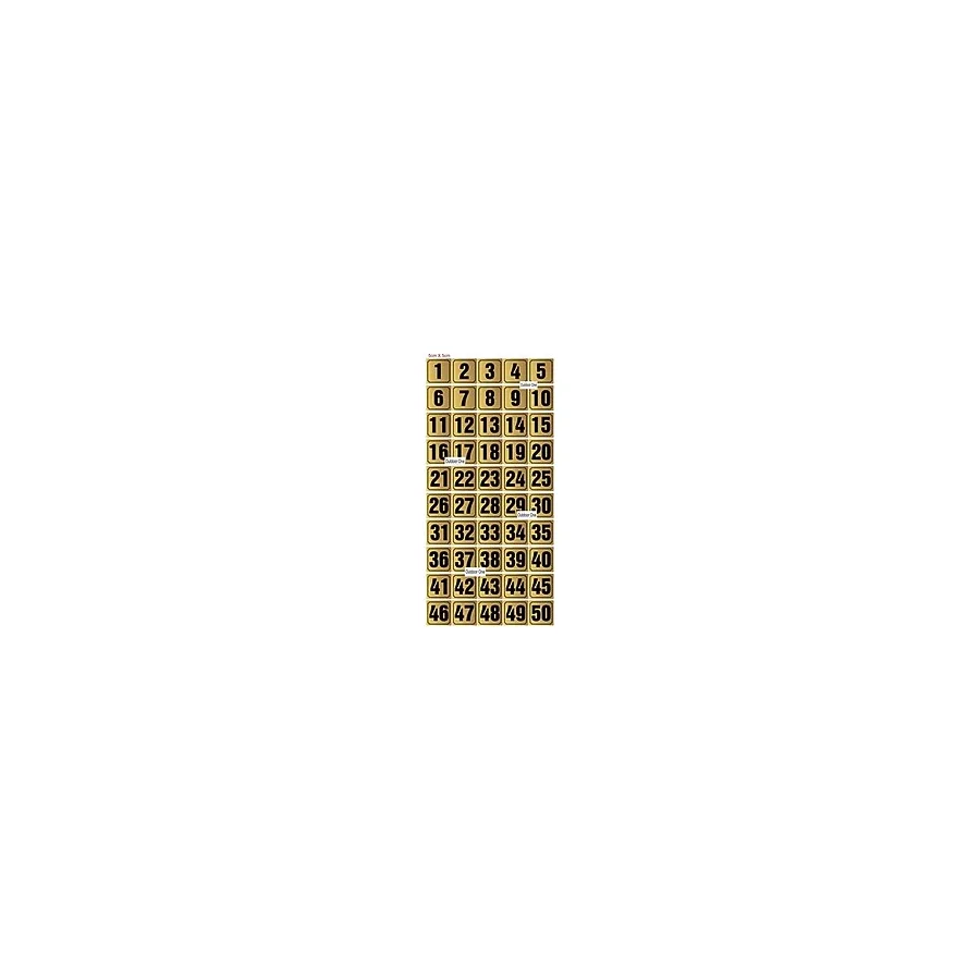 Outdoor One Kapı, Masa, Dolap Numarası Metal 1-50 Arası Sıralı 5x5 Cm Arkası Yapışkanlı Gold Renk 004