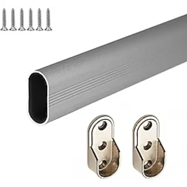 Oval Alüminyum 110 cm Dolap Içi Askı Borusu 2 Adet Flanş Vidaları Dolap Içi Düzenleyiciler Gri Tr