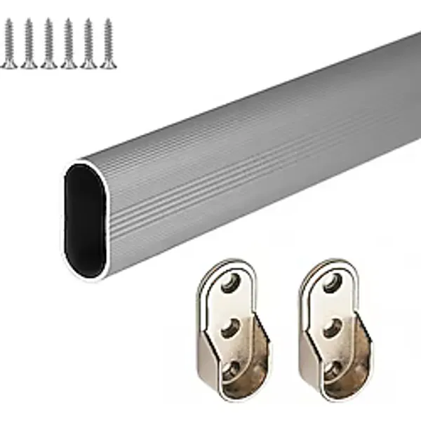 Oval Alüminyum 124 cm Dolap Içi Askı Borusu 2 Adet Flanş Vidaları Dolap Içi Düzenleyiciler Gri