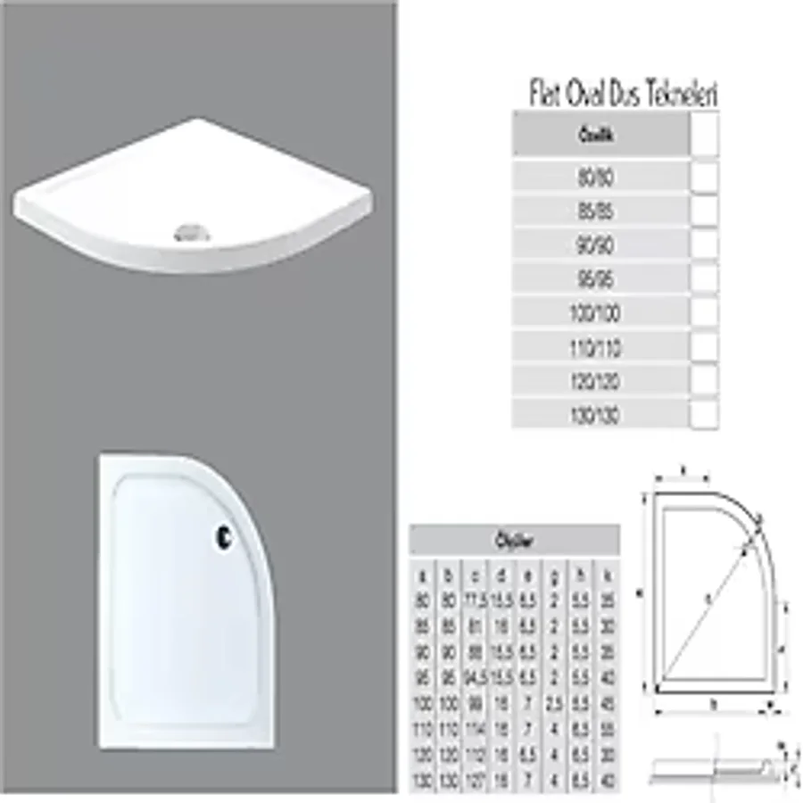 Oval flat duş Teknesi H :5 cm