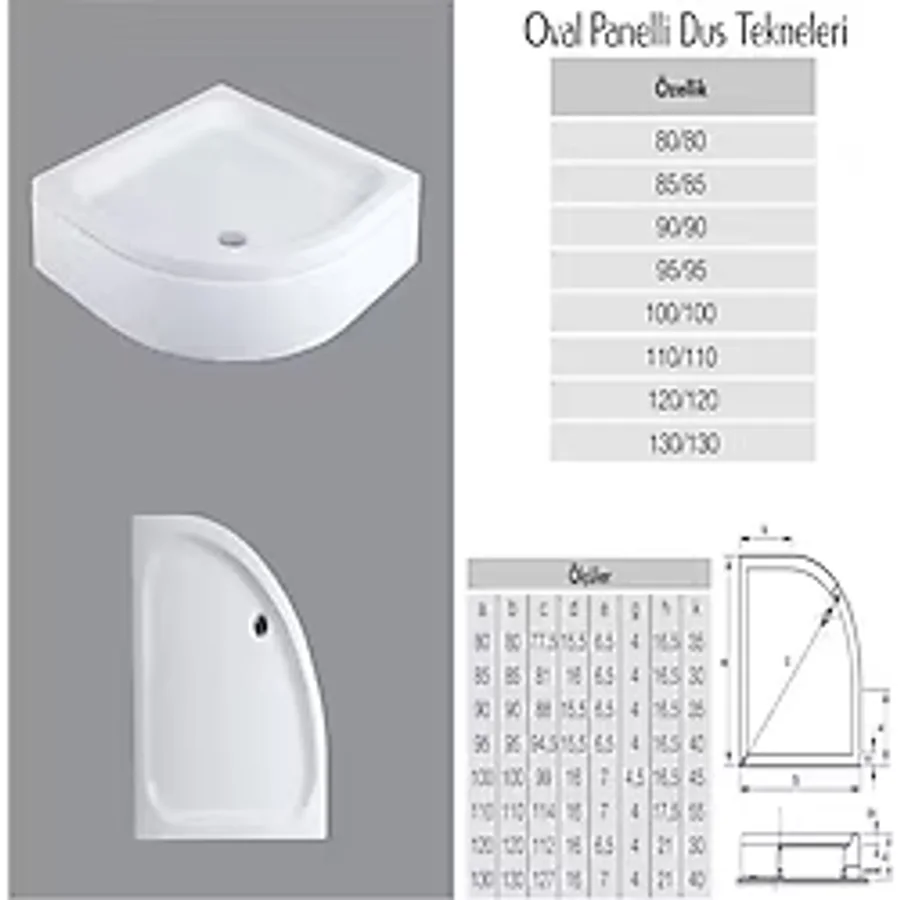 Oval panelli duş Teknesi H:15-16 cm