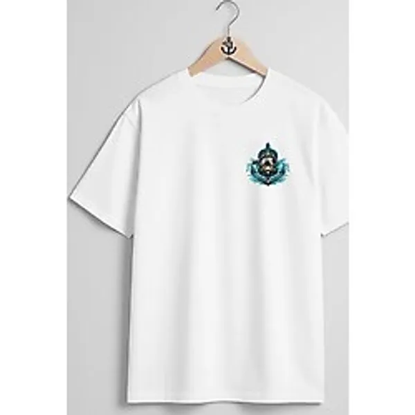 Oversize Çapa Ve Dalış Başlığı Cep Tasarımlı Unisex T-Shirt