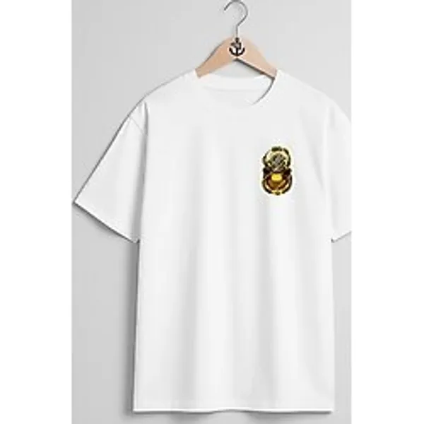 Oversize Gold Dalış Başlığı Cep ve Sırt Tasarımlı Unisex T-Shirt