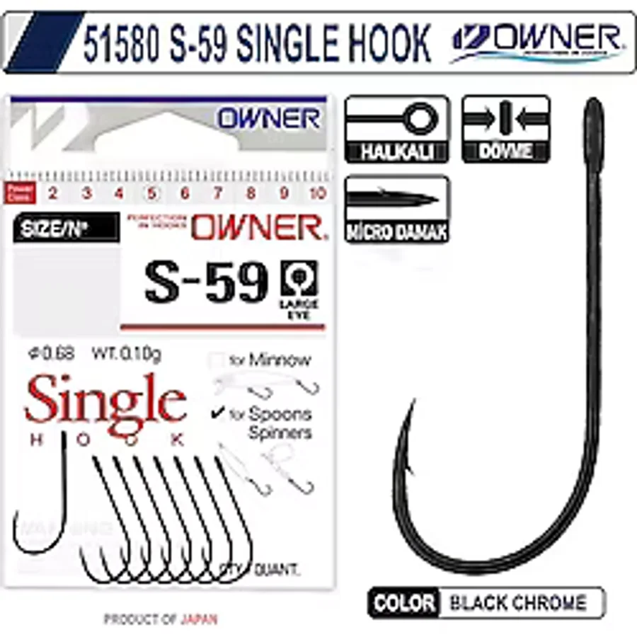 Owner 51580 S-59 Black Chrome Tekli Olta İğnesi 6 No 8 Adet