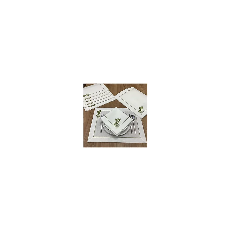 Oya Home Kaneviçe İşlemeli & El Dantelli Amerıkan Servıs (6) & Peçete (6) Set -12 Parça