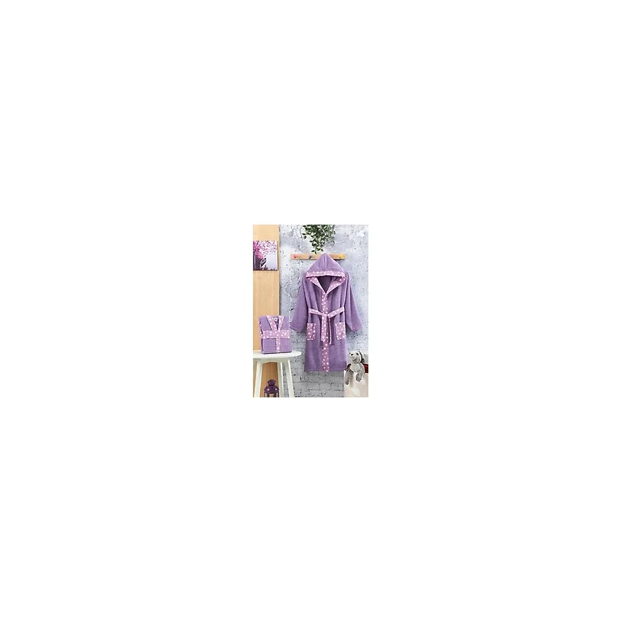 Oyalı Textile Çocuk Bornozu Kapşonlu Bornoz %100 Pamuk Bebek Bornoz Işlemeli Boroz Kapüşonlu Kız Erkek Bornoz - 7 - 8 Yaş - Lila