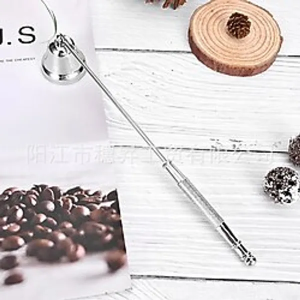 Oynar Başlıklı Pirinç El Yapımı Gümüş 24 Cm Dekoratif Çan Dizayn Saplı Mum Söndürücü