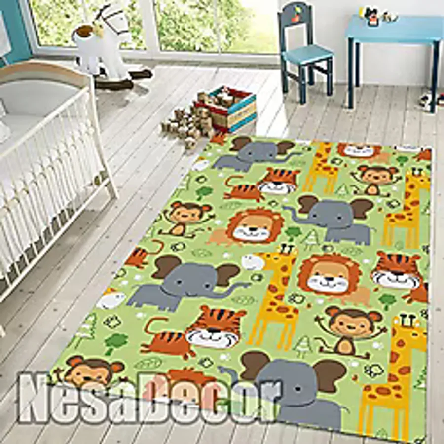 Oyun Yaşam Alanı Halıları Çocuk Odası Oturma Odası Oyun Matı Kaymaz Tabanlı Çocuk Oyun Halısı Turuncu (180 x 180 cm (Kare))