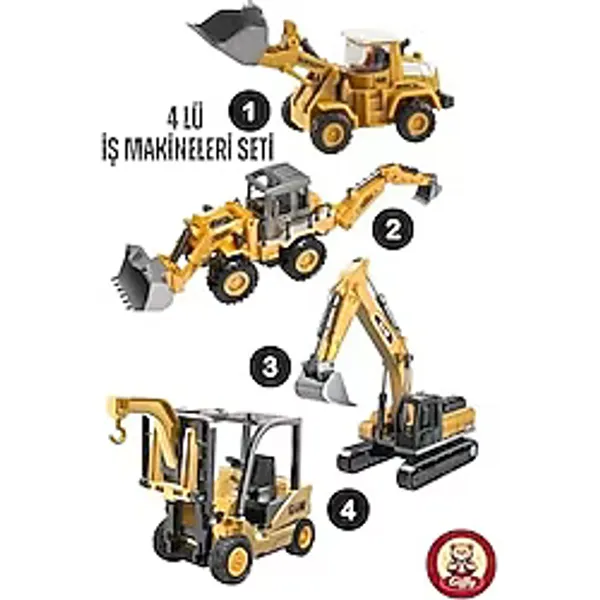 Oyuncak Kutulu Metal Başlıklı İş Makinaları Seti Kepçe Bulldozer Forklift 4 Ü 1 Arada Set Sürtmeli 1:70 Ölçek Full Metal Başlık RC İş Makinası Setleri