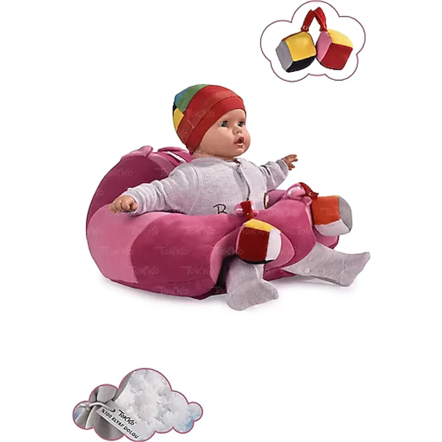 Oyuncaklı Bebek Oturma Destek Minderi - Devrilmez Bebek Koltuğu - Büyük Bebek Oturağı Fuşya Pembe