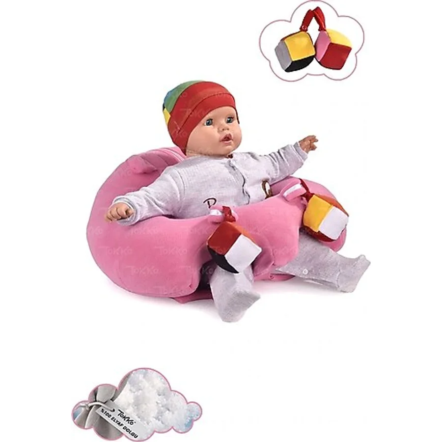 Oyuncaklı Bebek Oturma Destek Minderi - Devrilmez Bebek Koltuğu - Büyük Bebek Oturağı Pembe