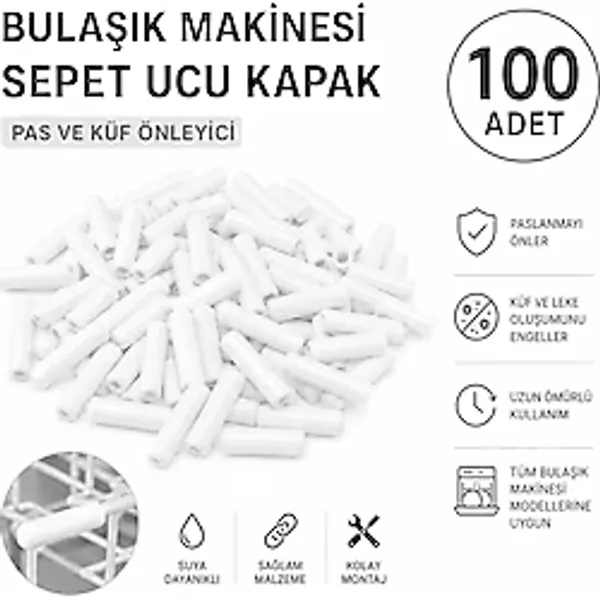 Öz Beyaz Eşya 100 Adet Beyaz Bulaşık Makinesi Raf Teli Koruyucu Silikon Başlık