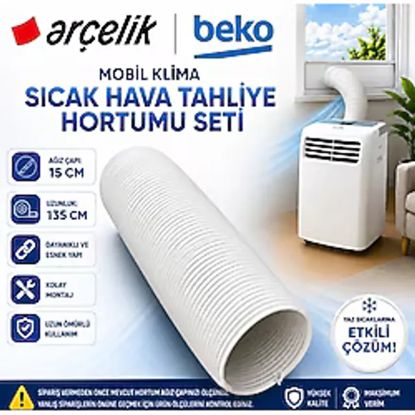 Öz Beyaz Eşya Arçelik - 12215P Uyumlu Portatif Klima Hava Tahliye Hortumu ve Bağlantı Aparatı