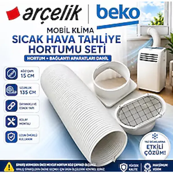 Öz Beyaz Eşya Arçelik - Beko Uyumlu Portatif Klima Egzoz Hortumu ve Bağlantı Adaptörü