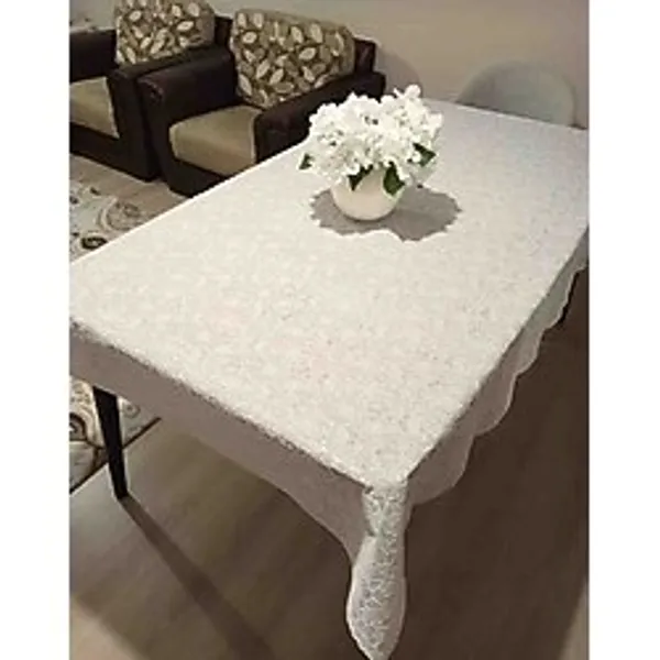 Özcan Tuhafiye Ev Tekstili pvc muşamba dantel görünümlü kaymaz sıvı geçirmez deliksiz mutfak masa örtüsü çiçek motifli krem - Krem - Bej - 120 x 150 cm
