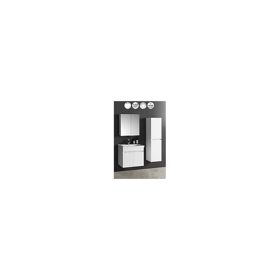 Özceden Çiğdem 65+35 cm Beyaz Balon Mdf Seramik Lavabolu Asma Banyo Dolabı Takımı