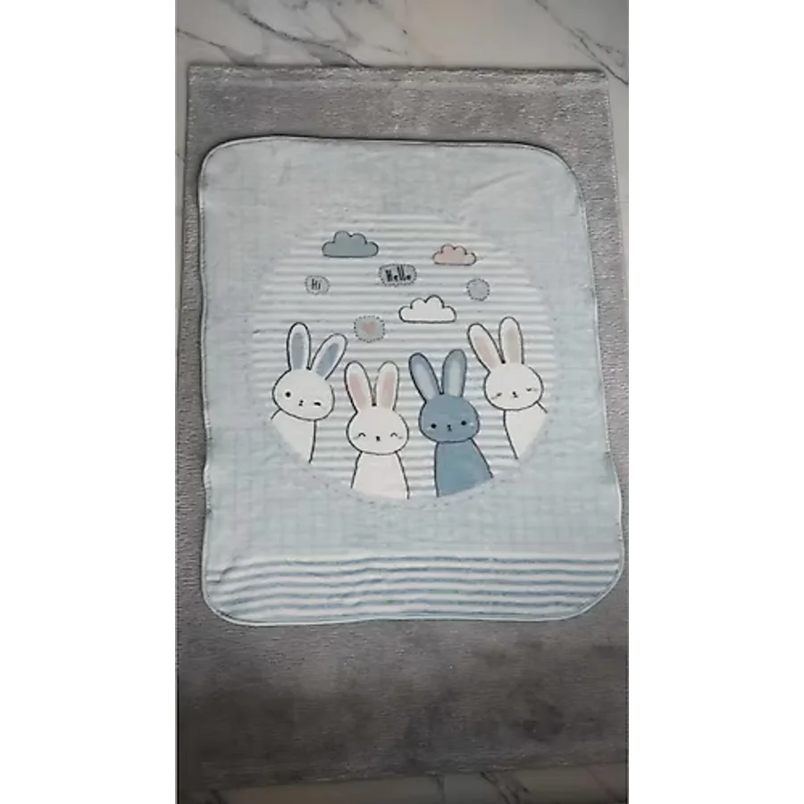 Özdilek Hello Rabbit 100x120 cm Mavi Bebek Battaniyesi