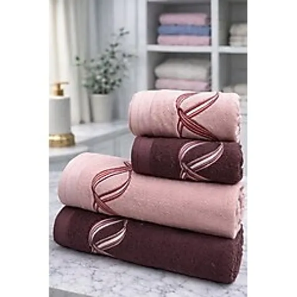 Özdilek Pink Wave Best Set (Hamam Takımı) Bordo-Pembe - 90 x 150 cm - Bordo - Pembe