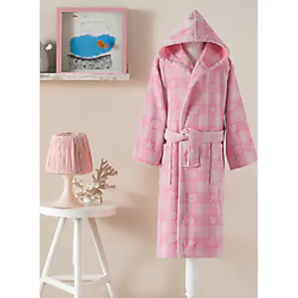 Özdilek Shell Plaid Kadife Kapüşonlu Çocuk Bornoz