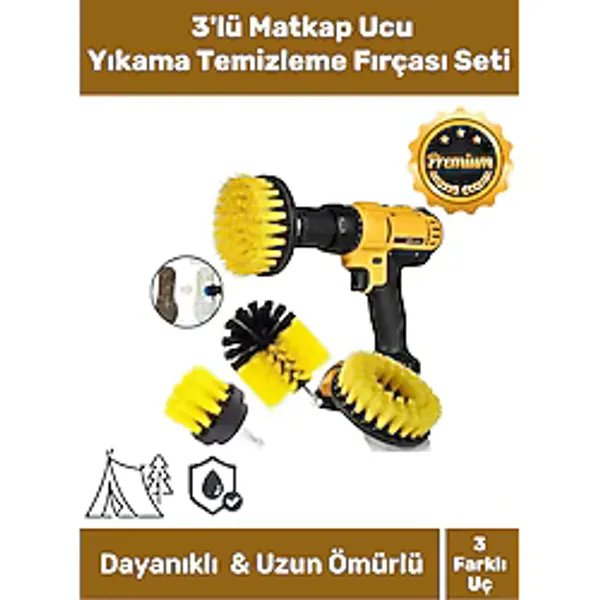 Özel Banyo Küvet Duşakabin Araba Tekerleği Koltuk Yıkama 3'lü Matkap Ucu Temizleme Fırçası Seti