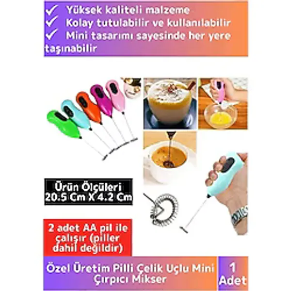 Özel Çelik Uçlu Pilli Soğuk Kahve Süt Köpürtücü Sos Krema Mama Yumurta Çırpıcı Mini Mikser Mixer