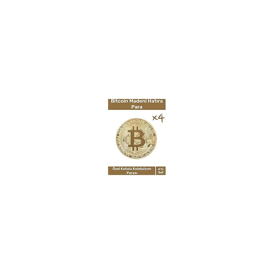Özel Kutulu Hediyelik Kripto Hatıra Koleksiyon Bitcoin Madeni Para Altın Rengi 4'lü Set