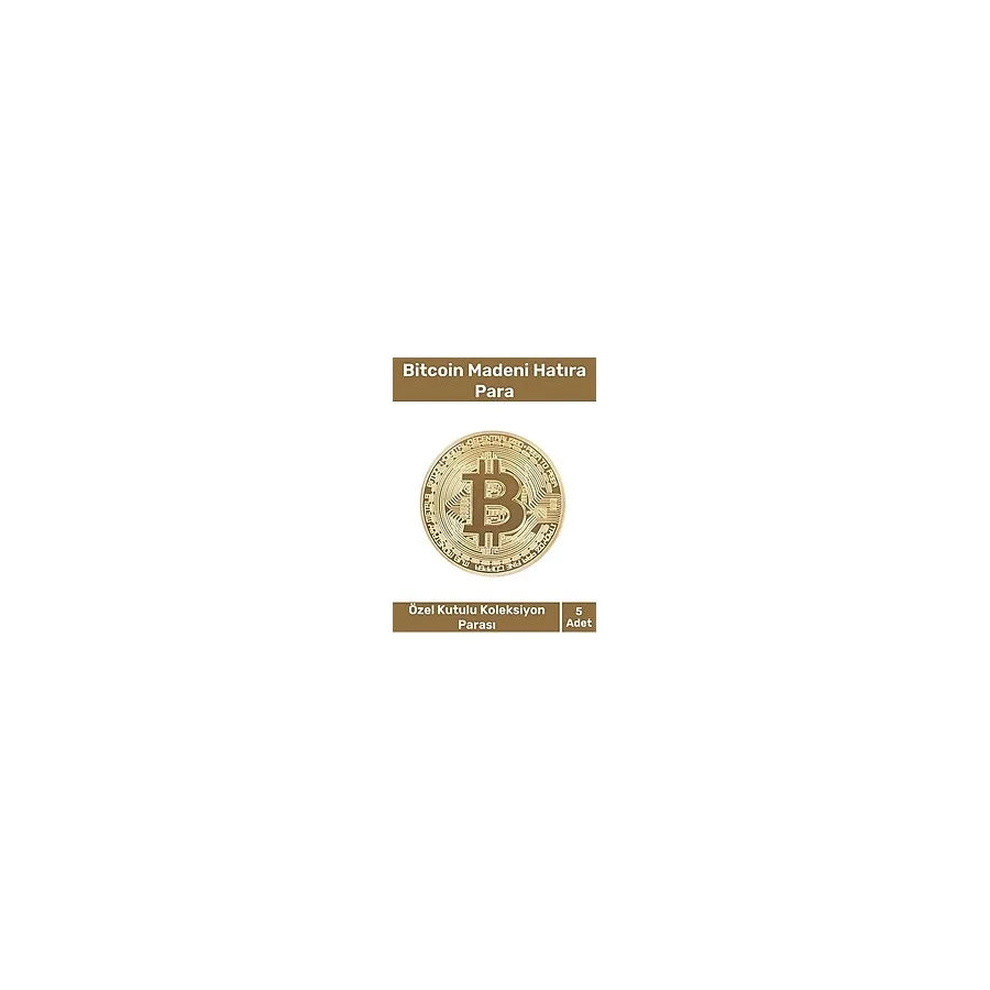 Özel Kutulu Hediyelik Kripto Hatıra Koleksiyon Bitcoin Madeni Para Altın Rengi 5'li Set