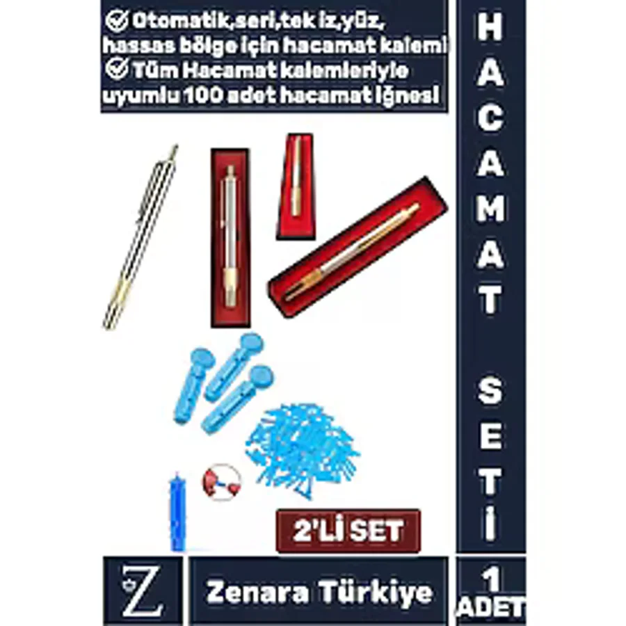 Özel Kutulu Yeni Nesil Yüz Hassas Bölge Rahat Seri Tek İz Hacamat Kalemi+100 Adet İğne Hediyeli