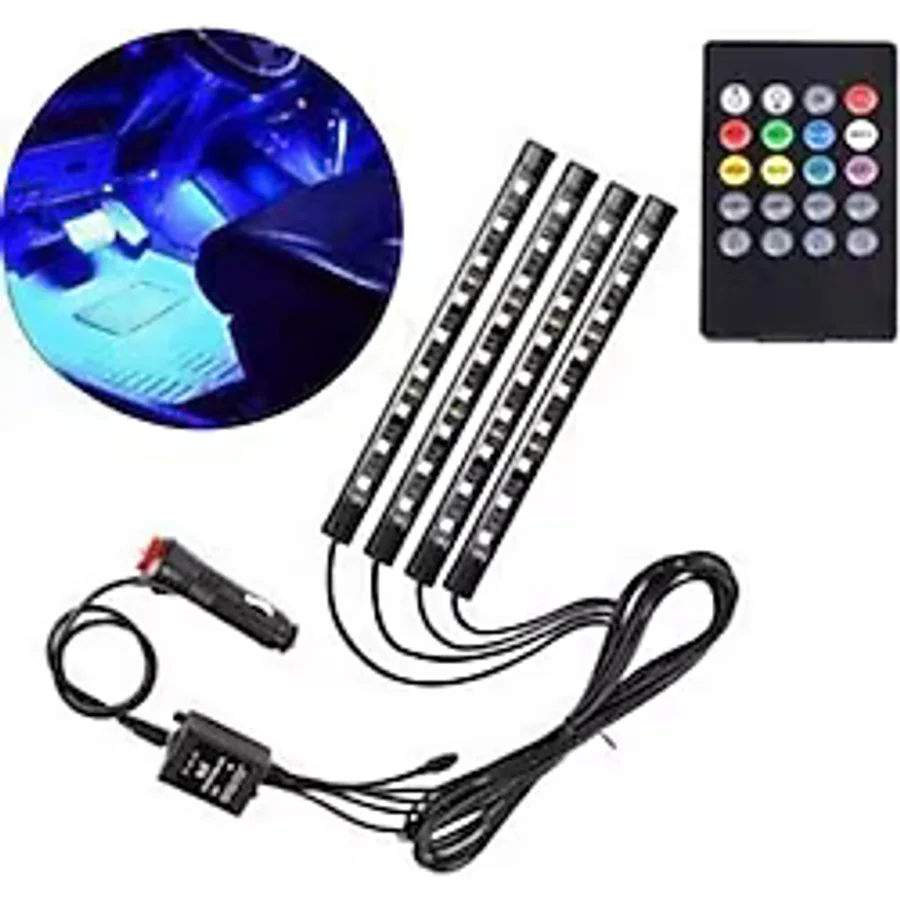 Özel Oto Aksesuar Araç Içi Aydınlatma Ayak Altı Led Müziğe Sese Duyarlı Kumandalı Rgb Aydınlatma Çakmak Girişli 12v